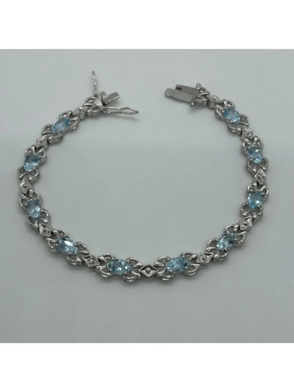 Sterling Silver Tennis Bracelet Blue Gemstones 6.5 
